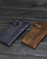 Handmade Men long leather wallet clutch men vintage brown gray wallet for him