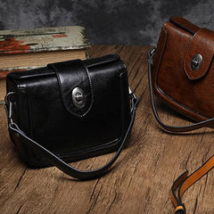 Vintage Womens Leather Black Small Handbag Shoulder Bag Purse Brown Handbag for Ladies