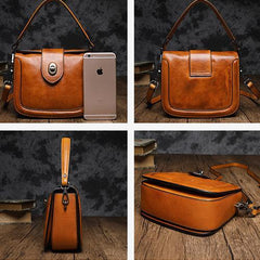 Vintage Womens Leather Black Small Handbag Shoulder Bag Purse Brown Handbag for Ladies