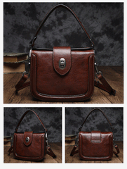 Vintage Womens Leather Black Small Handbag Shoulder Bag Purse Brown Handbag for Ladies