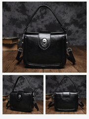 Vintage Womens Leather Black Small Handbag Shoulder Bag Purse Brown Handbag for Ladies
