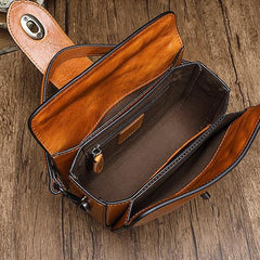 Vintage Womens Leather Black Small Handbag Shoulder Bag Purse Brown Handbag for Ladies