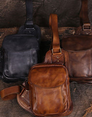 Leather Mens Cool Chest Bag Sling Bag Sling Crossbody Bag Travel Sling Bag for men