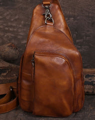 Cool Leather Mens Chest Bag Sling Bag Vintage Leather Sling Bags for Men - EverHandmade