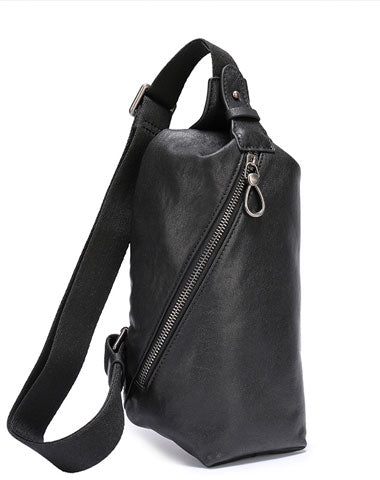 Cool Leather Mens Black Chest Bag Sling Bag Vintage Leather Sling Bags for Men