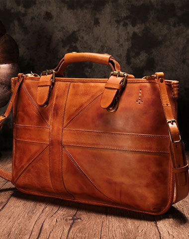 Vintage Brown Leather Mens Briefcase Work Bag Business Bag for men - EverHandmade