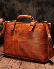 Vintage Brown Leather Mens Briefcase Work Bag Business Bag for men - EverHandmade