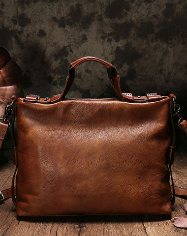 Genuine Leather Mens Briefcase Messenger Bag iPad Bag Chest Bag Bike Bag Cycling Bag for men - EverHandmade