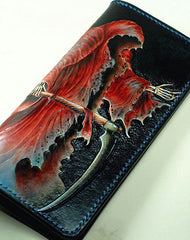 Handmade Long leather wallet men death angle tooled carved long wallet for him - EverHandmade