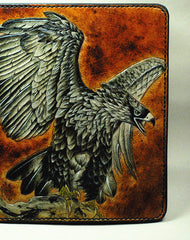 Handmade Long leather wallet men eagle tooled carved long wallet for him - EverHandmade
