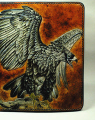 Handmade Long leather wallet men eagle tooled carved long wallet for him