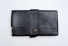 Handmade black vintage minimalist leather phone clutch long wallet for women/men - EverHandmade