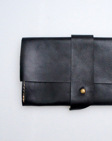Handmade black vintage minimalist leather phone clutch long wallet for women/men - EverHandmade