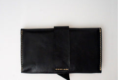 Handmade black vintage minimalist leather phone clutch long wallet for women/men - EverHandmade