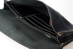 Handmade black vintage minimalist leather phone clutch long wallet for women/men - EverHandmade