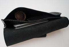 Handmade black vintage minimalist leather phone clutch long wallet for women/men - EverHandmade