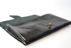 Handmade black vintage minimalist leather phone clutch long wallet for women/men - EverHandmade