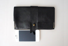 Handmade black vintage minimalist leather phone clutch long wallet for women/men - EverHandmade