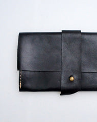 Handmade black vintage minimalist leather phone clutch long wallet for women/men - EverHandmade