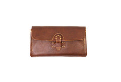 Handmade brown vintage minimalist leather phone clutch long zip wallet for men