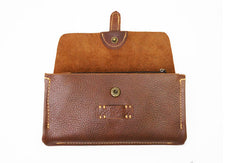 Handmade brown vintage minimalist leather phone clutch long zip wallet for men