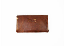 Handmade brown vintage minimalist leather phone clutch long zip wallet for men