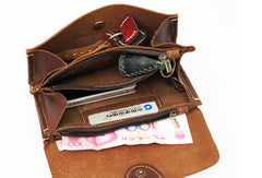 Handmade brown vintage minimalist leather phone clutch long zip wallet for men