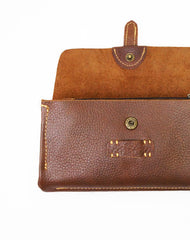 Handmade brown vintage minimalist leather phone clutch long zip wallet for men