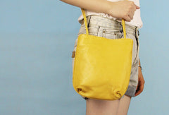 Handmade vintage leather yellow minimalist crossbody Shoulder Bag for girl women