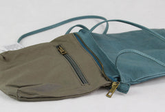 Handmade vintage leather blue minimalist crossbody Shoulder Bag for girl women