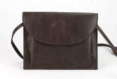 Handmade dark coffee vintage leather clutch crossbody Shoulder Bag for girl women