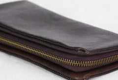 Handmade black gray vintage minimalist leather phone clutch long zip wallet for men