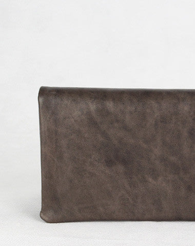 Handmade black gray vintage minimalist leather phone clutch long zip wallet for men - EverHandmade