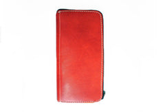Handmade red vintage minimalist zip leather phone clutch long wallet for women