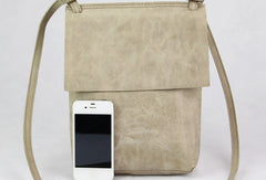 Handmade vintage leather gray minimalist crossbody Shoulder Bag for girl women - EverHandmade