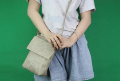 Handmade vintage leather gray minimalist crossbody Shoulder Bag for girl women