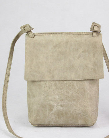 Handmade vintage leather gray minimalist crossbody Shoulder Bag for girl women - EverHandmade