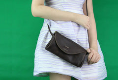 Handmade coffee vintage leather minimalist crossbody Shoulder Bag for girl women - EverHandmade