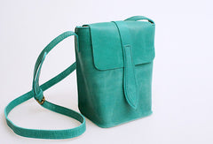 Handmade vintage leather basket green crossbody Shoulder Bag for girl women