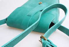 Handmade vintage leather basket green crossbody Shoulder Bag for girl women