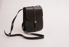 Handmade vintage black leather minimalist shoulder crossbody Bag for girl women