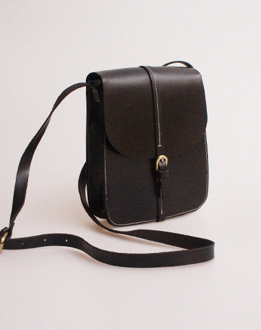 Handmade vintage black leather minimalist shoulder crossbody Bag for girl women - EverHandmade