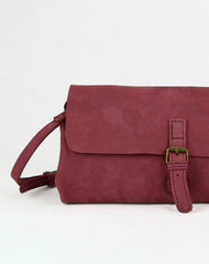 Handmade red vintage leather minimalist crossbody Shoulder Bag for girl women