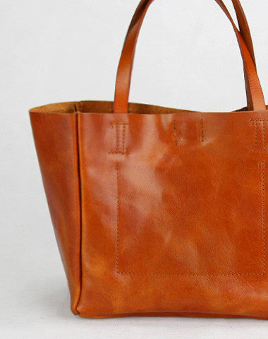 Handmade modern vintage leather minimalist handbag tote shopper Bag for girl women