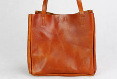 Handmade modern vintage leather minimalist handbag tote shopper Bag for girl women