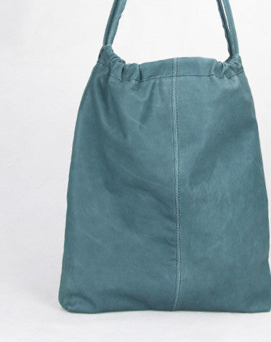 Handmade vintage blue leather minimalist shoulder bag shopper Bag for girl women