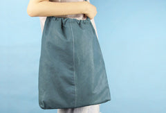 Handmade vintage blue leather minimalist shoulder bag shopper Bag for girl women - EverHandmade
