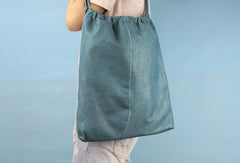 Handmade vintage blue leather minimalist shoulder bag shopper Bag for girl women