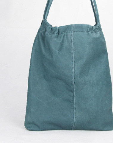 Handmade vintage blue leather minimalist shoulder bag shopper Bag for girl women - EverHandmade