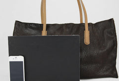 Handmade large dark coffee vintage leather minimalist handbag shopper Bag for women